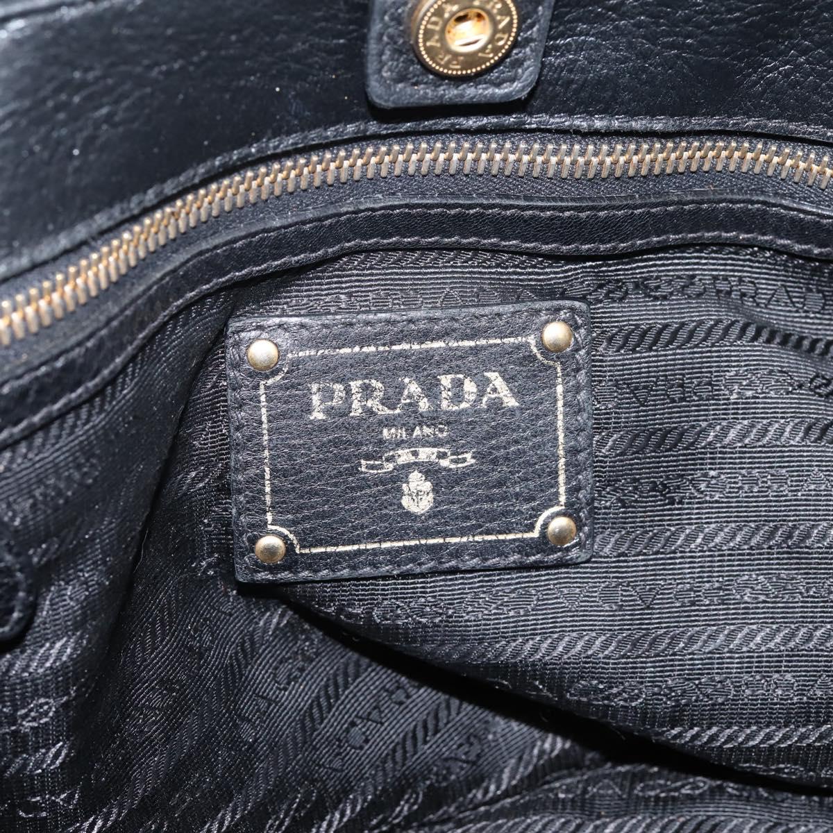 PRADA Tote Bag Vittero Dino Leather Black Gold Auth 204406