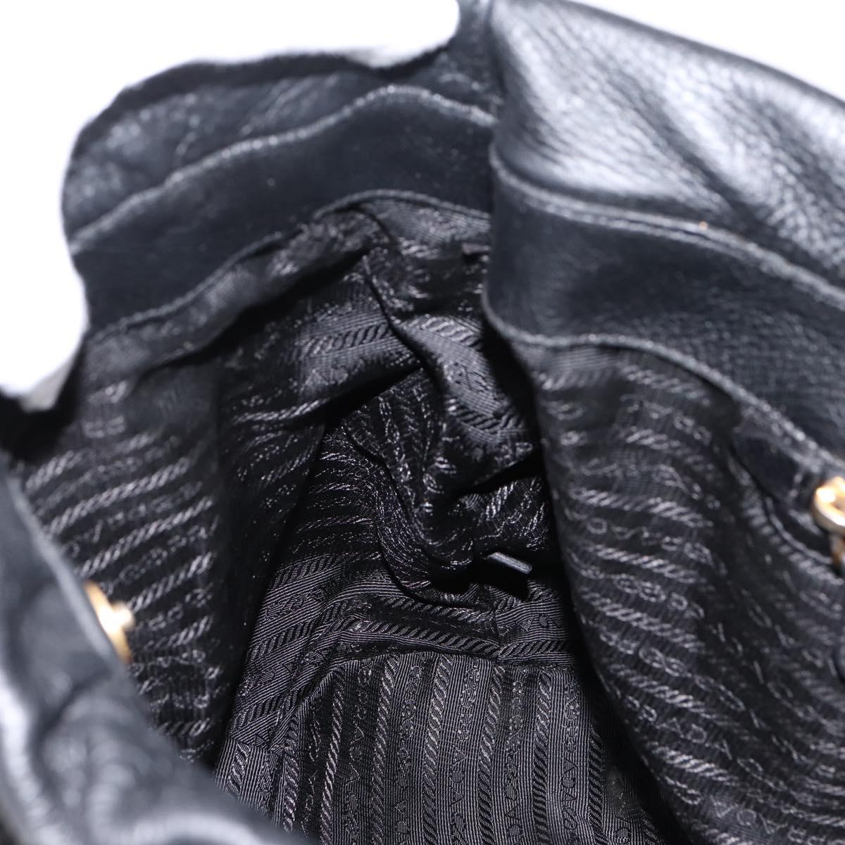 PRADA Tote Bag Vittero Dino Leather Black Gold Auth 204406