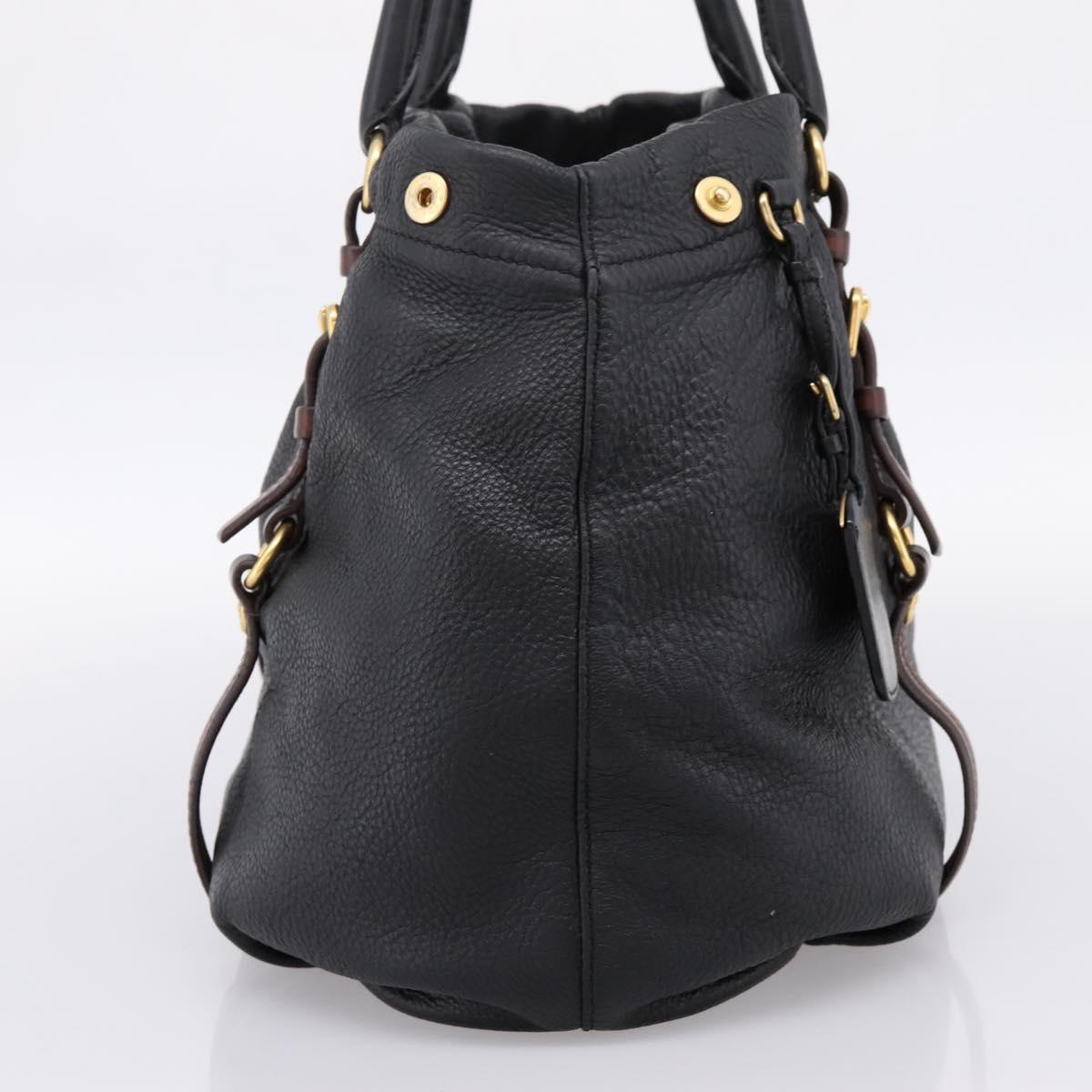PRADA Tote Bag Vittero Dino Leather Black Gold Auth 204406