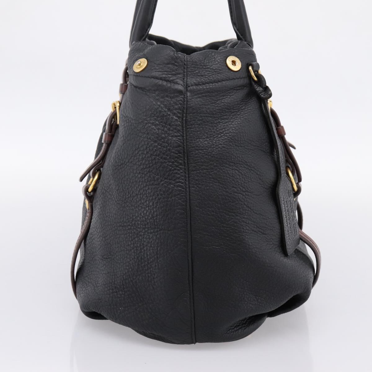 PRADA Tote Bag Vittero Dino Leather Black Gold Auth 204406