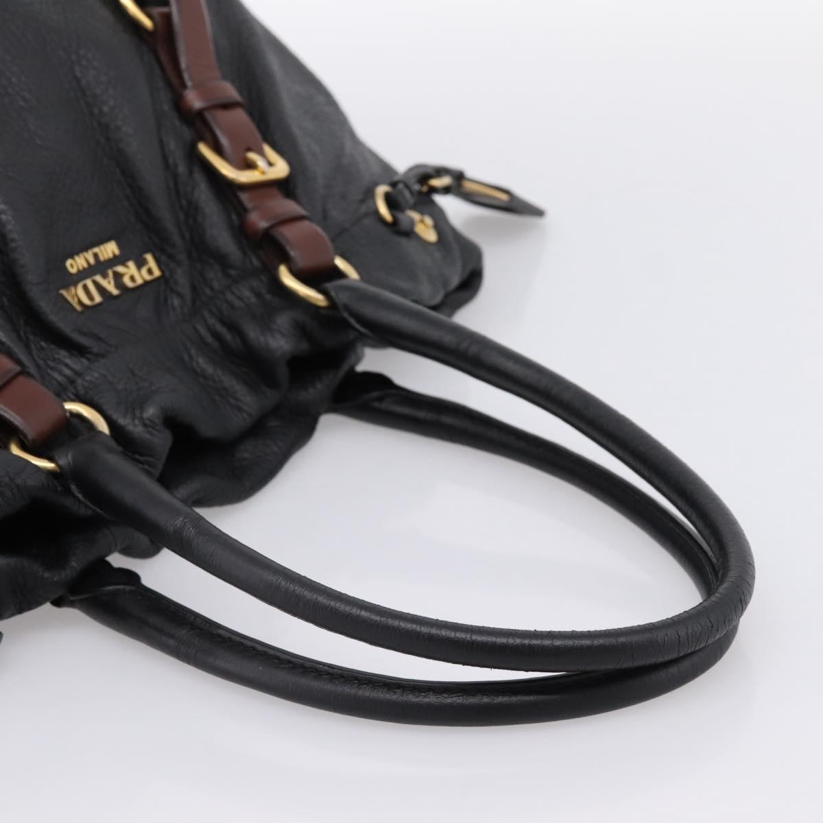 PRADA Tote Bag Vittero Dino Leather Black Gold Auth 204406