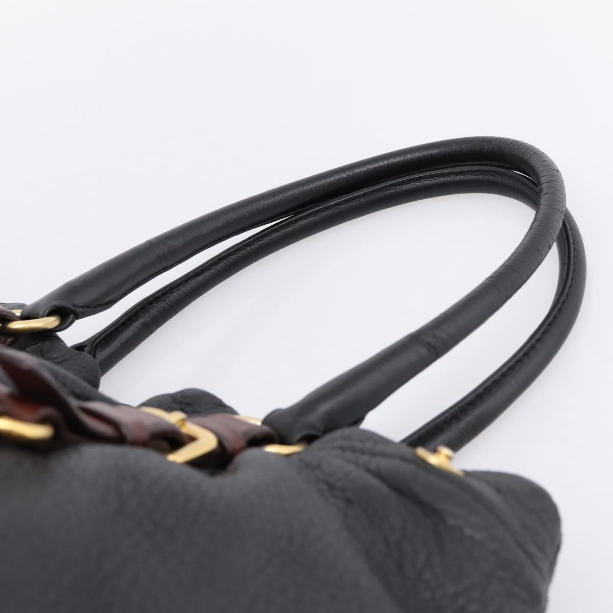 PRADA Tote Bag Vittero Dino Leather Black Gold Auth 204406