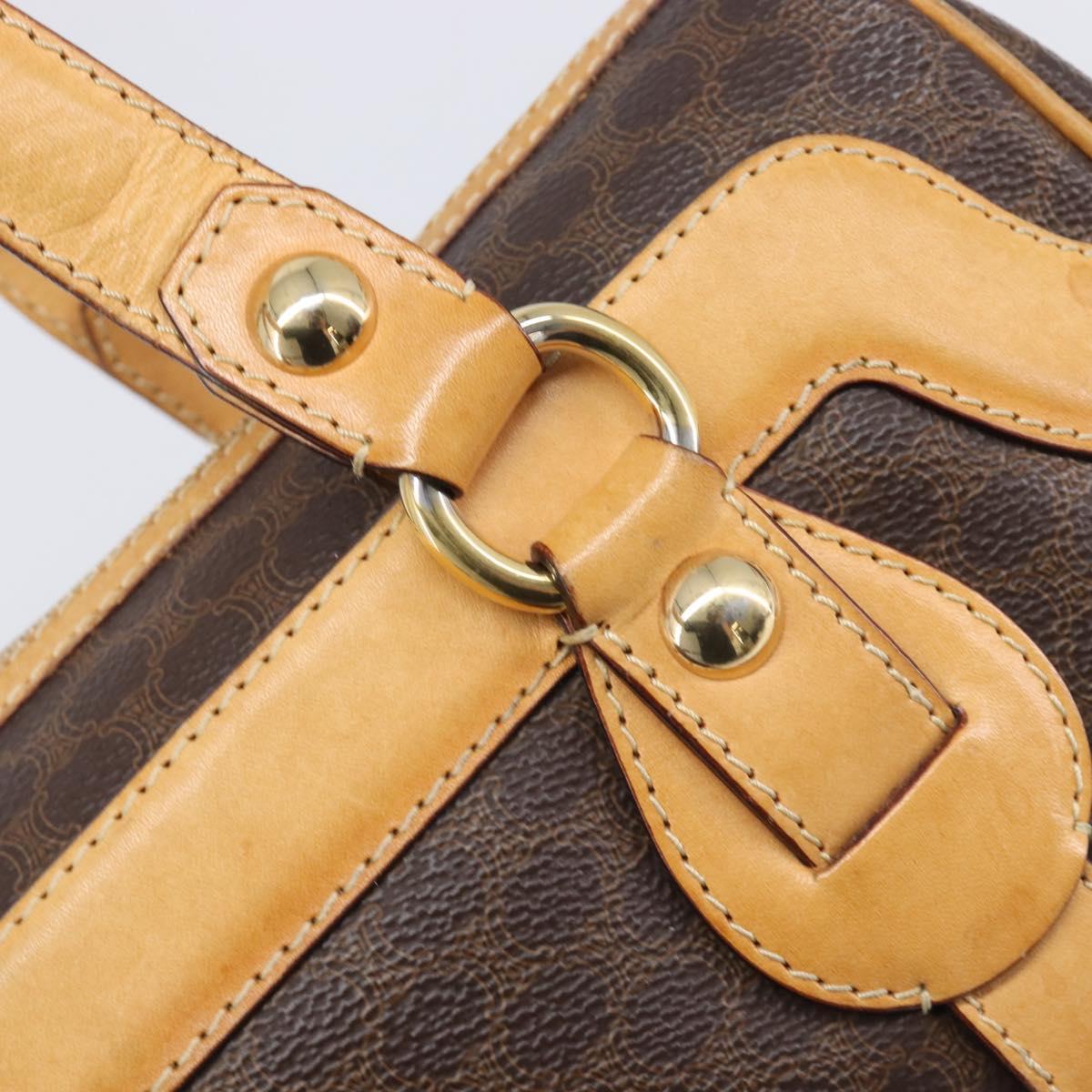 CELINE Macadam Canvas Tote Bag PVC Leather Brown Gold Auth 204407A