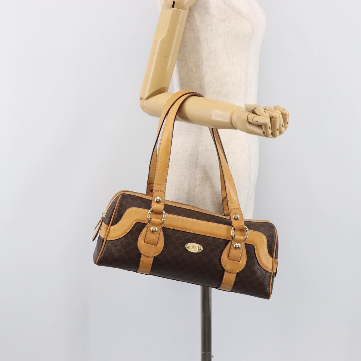 CELINE Macadam Canvas Tote Bag PVC Leather Brown Gold Auth 204407A
