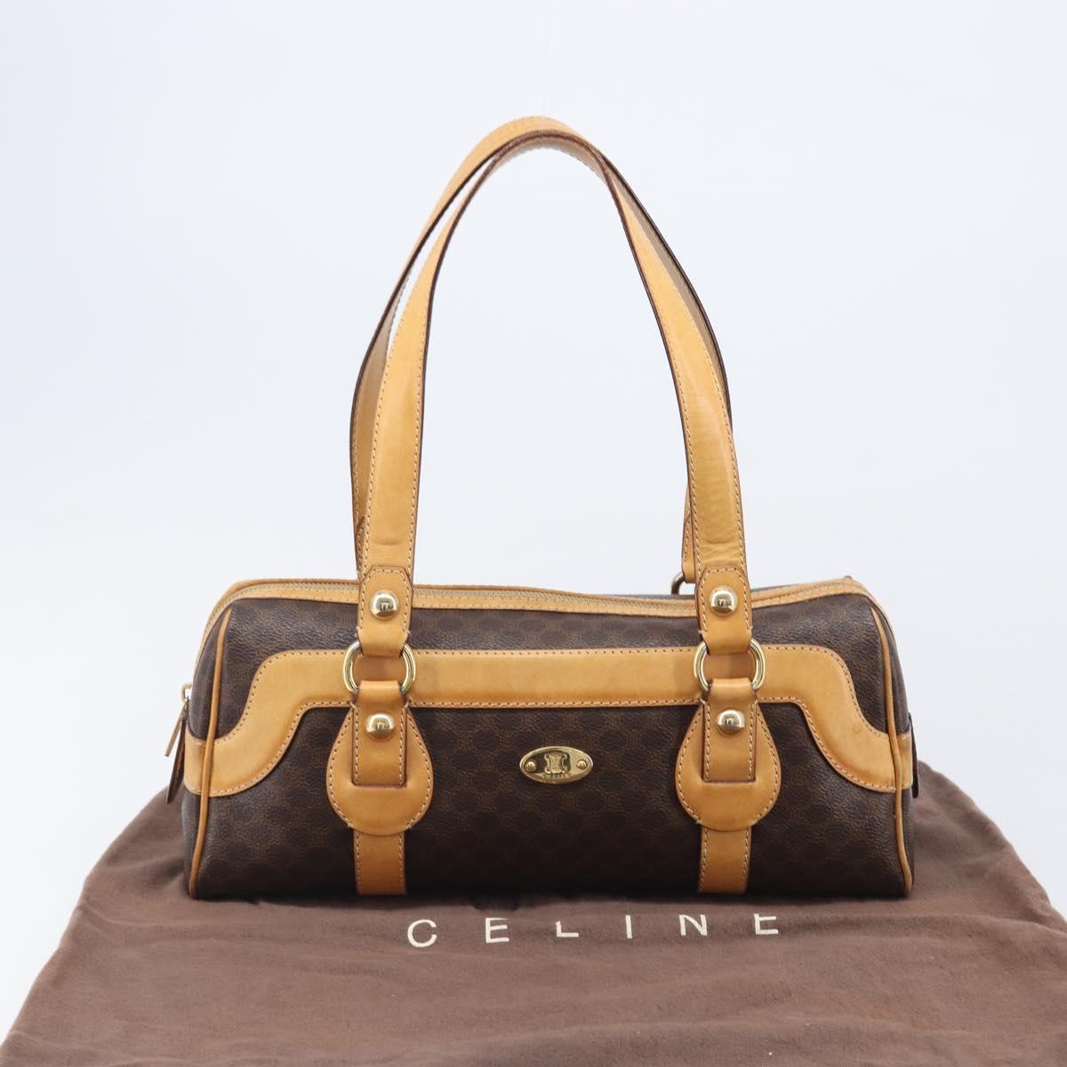 CELINE Macadam Canvas Tote Bag PVC Leather Brown Gold Auth 204407A
