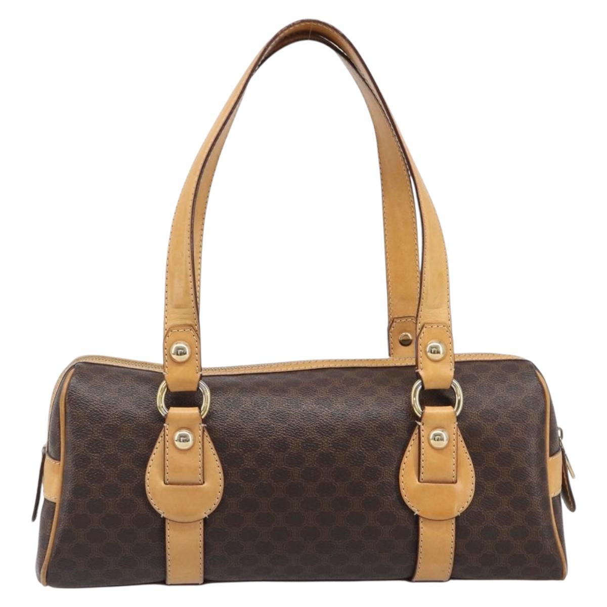 CELINE Macadam Canvas Tote Bag PVC Leather Brown Gold Auth 204407A