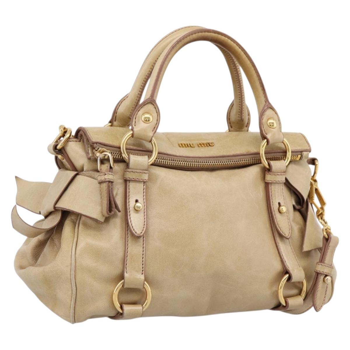 Miu Miu Hand Bag Vitellolux 2way Beige Gold Auth 204412V