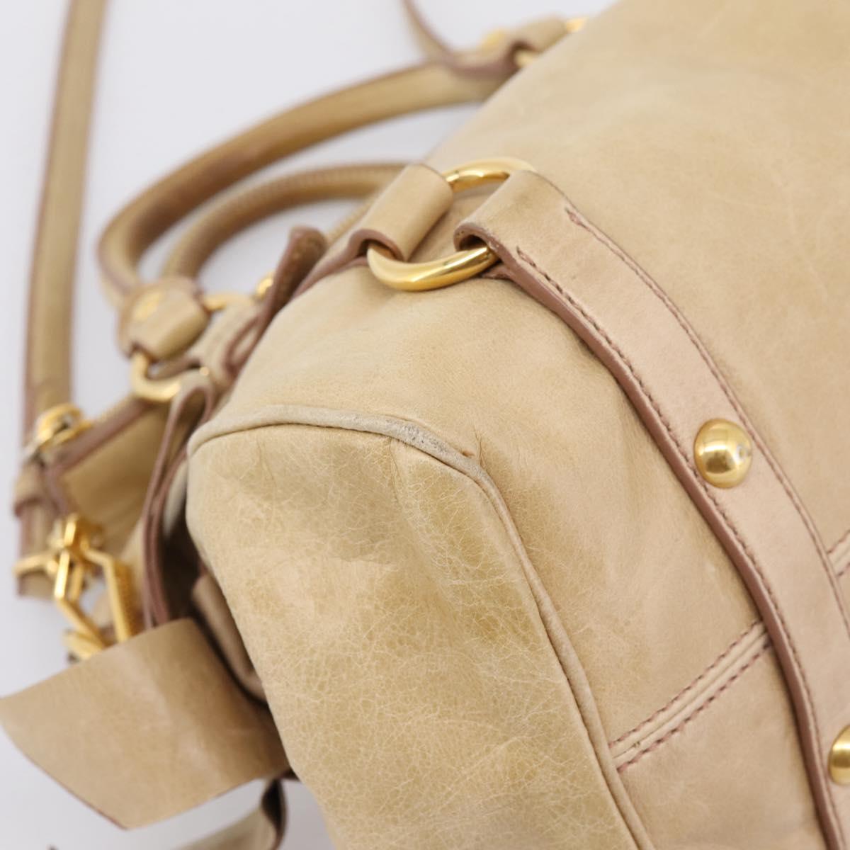 Miu Miu Hand Bag Vitellolux 2way Beige Gold Auth 204412V