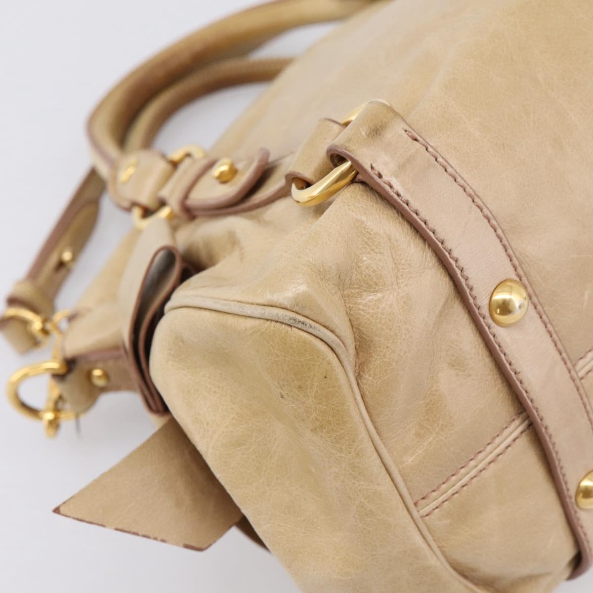 Miu Miu Hand Bag Vitellolux 2way Beige Gold Auth 204412V