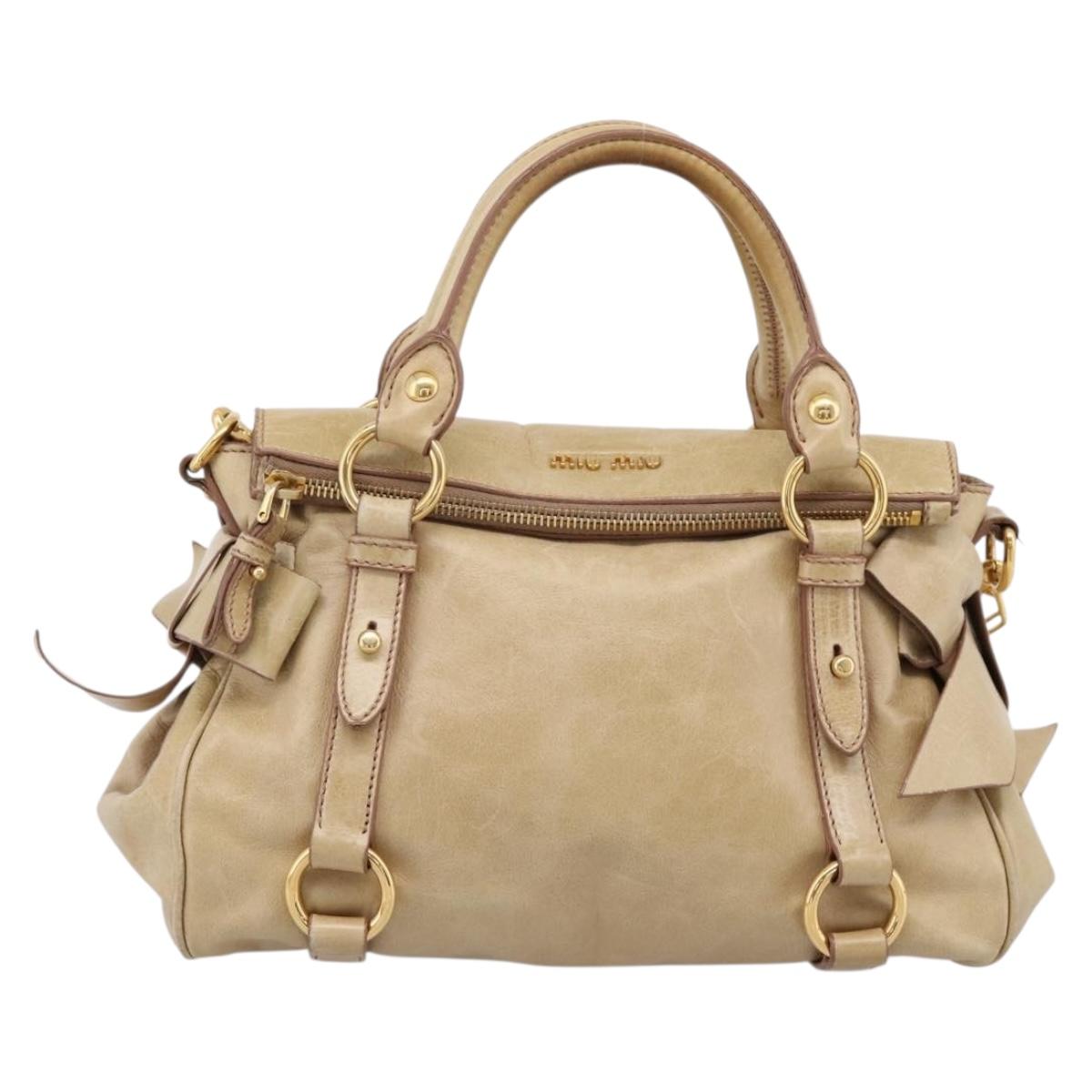 Miu Miu Hand Bag Vitellolux 2way Beige Gold Auth 204412V