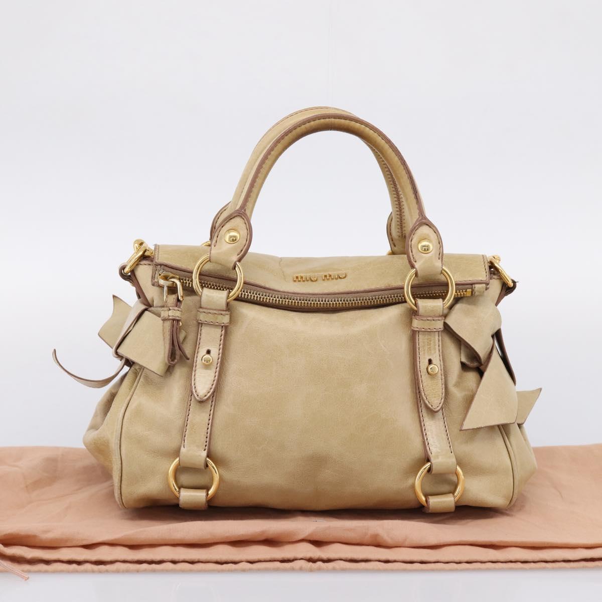 Miu Miu Hand Bag Vitellolux 2way Beige Gold Auth 204412V