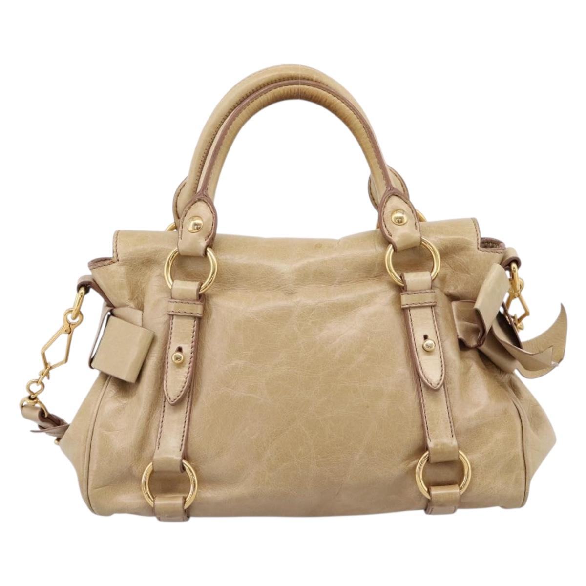 Miu Miu Hand Bag Vitellolux 2way Beige Gold Auth 204412V