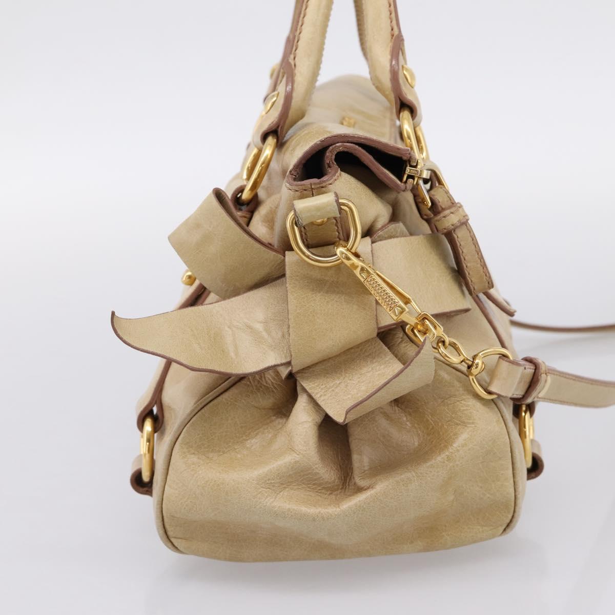Miu Miu Hand Bag Vitellolux 2way Beige Gold Auth 204412V