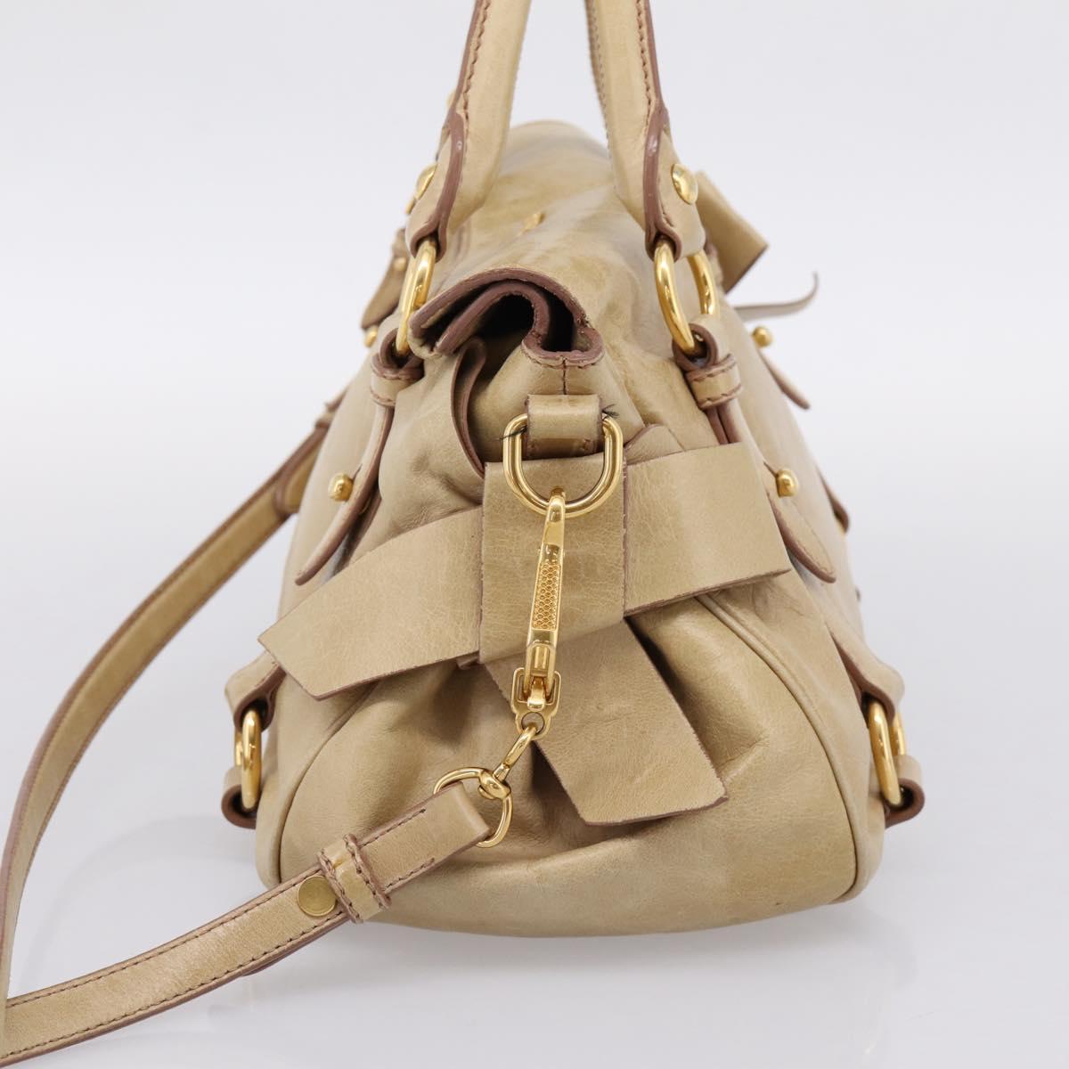 Miu Miu Hand Bag Vitellolux 2way Beige Gold Auth 204412V