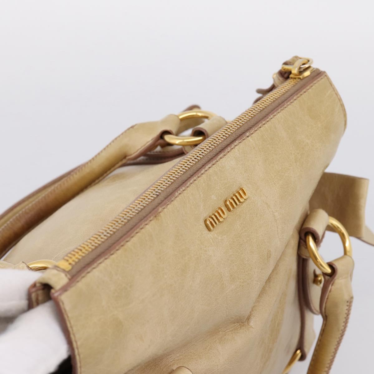 Miu Miu Hand Bag Vitellolux 2way Beige Gold Auth 204412V