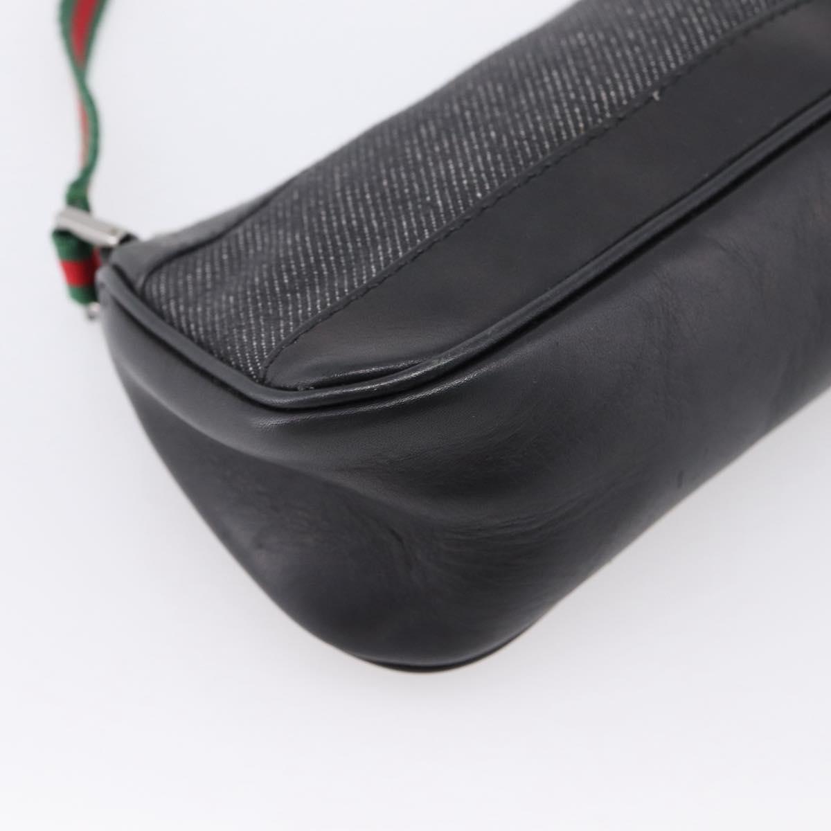GUCCI Web Sherry Line Accessory Pouch Canvas Black Silver 92820 Auth 204414