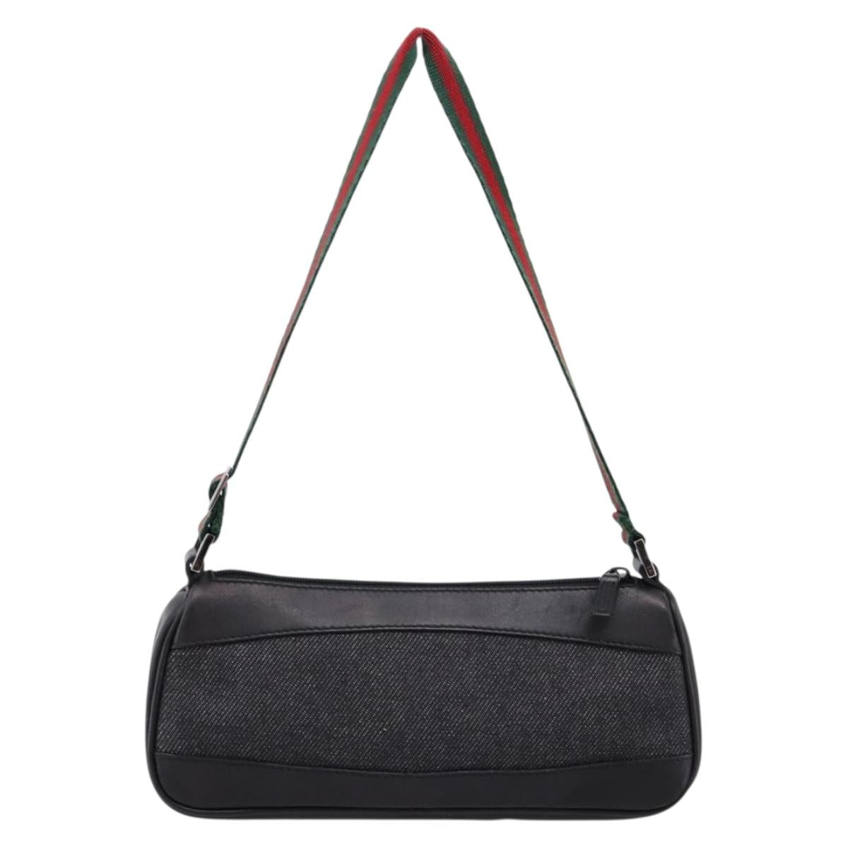 GUCCI Web Sherry Line Accessory Pouch Canvas Black Silver 92820 Auth 204414