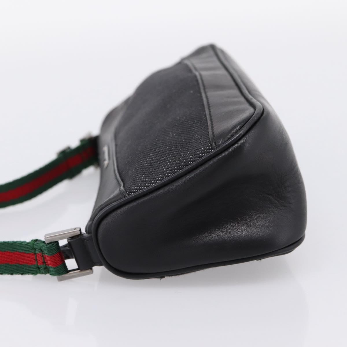 GUCCI Web Sherry Line Accessory Pouch Canvas Black Silver 92820 Auth 204414