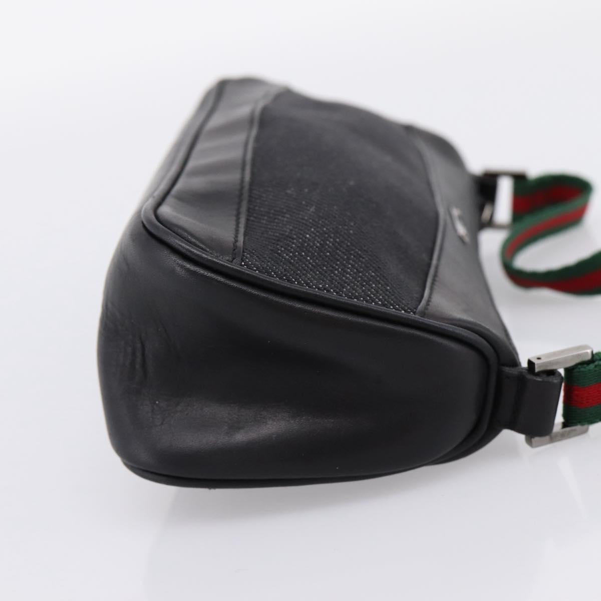 GUCCI Web Sherry Line Accessory Pouch Canvas Black Silver 92820 Auth 204414