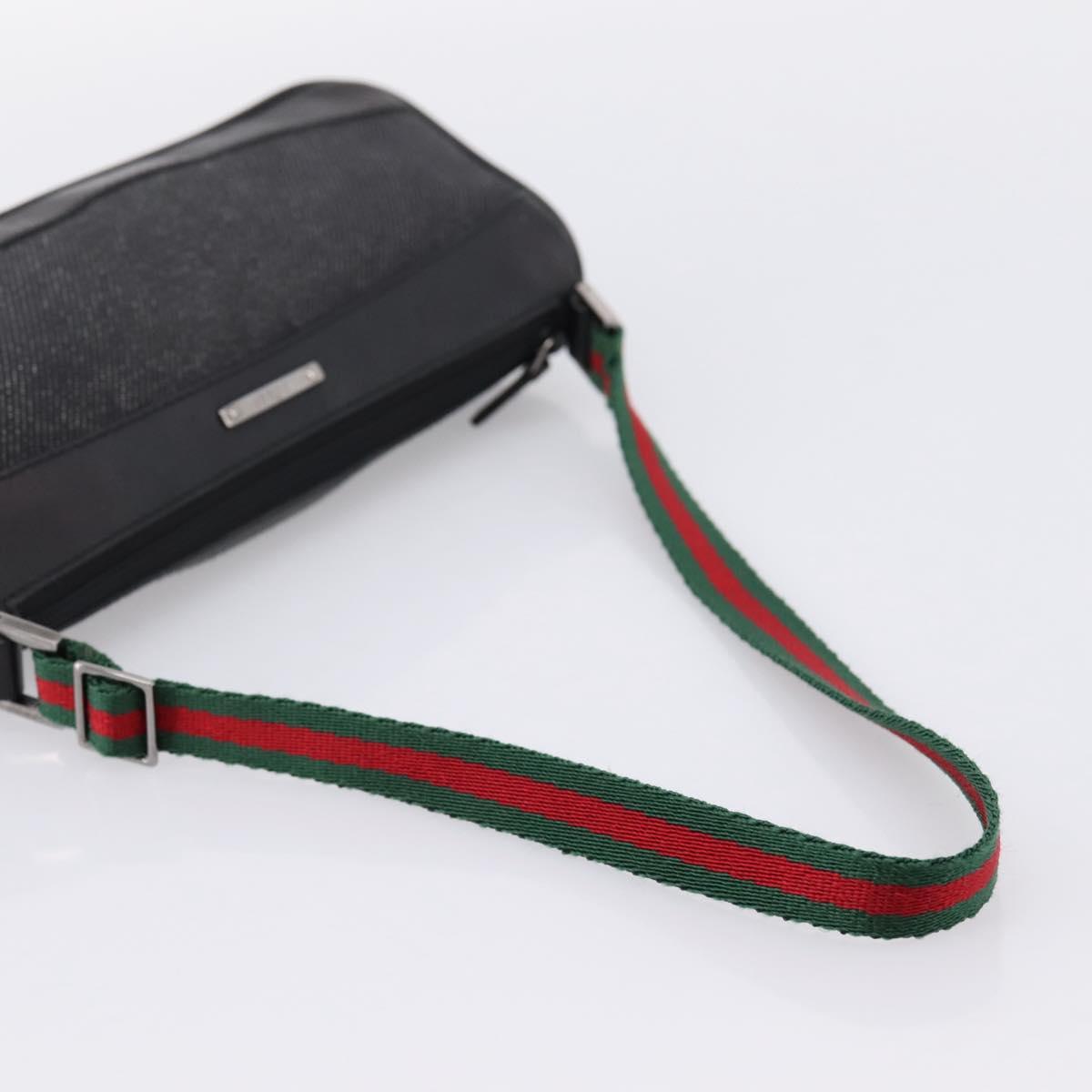 GUCCI Web Sherry Line Accessory Pouch Canvas Black Silver 92820 Auth 204414