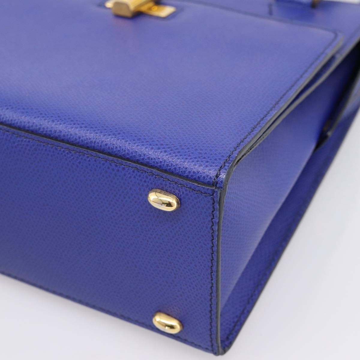CELINE Hand Bag Leather Blue Gold Auth 204415A