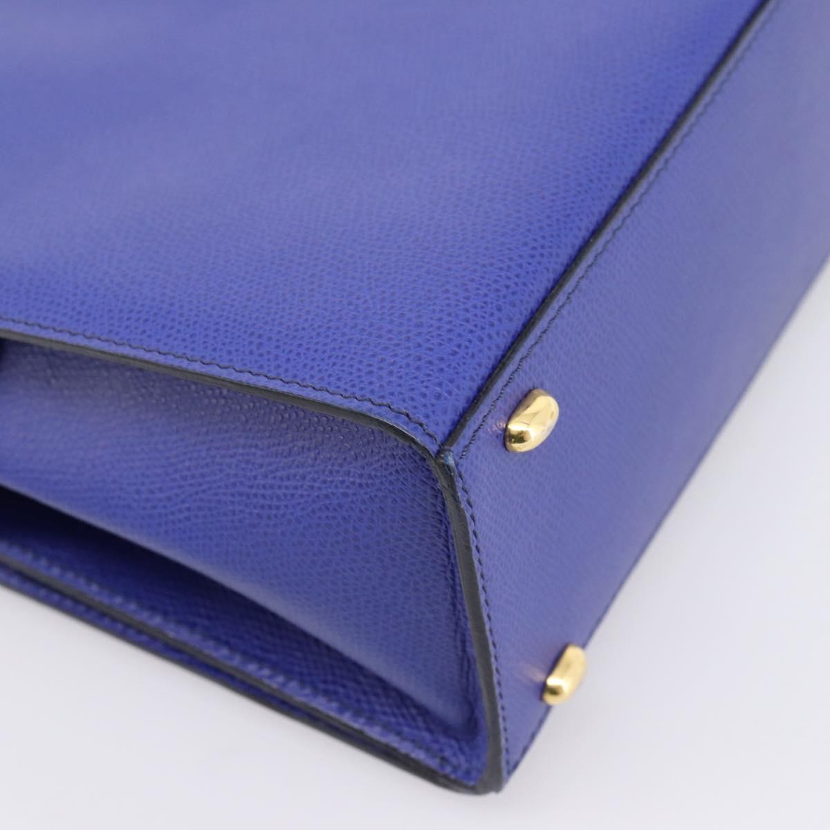 CELINE Hand Bag Leather Blue Gold Auth 204415A