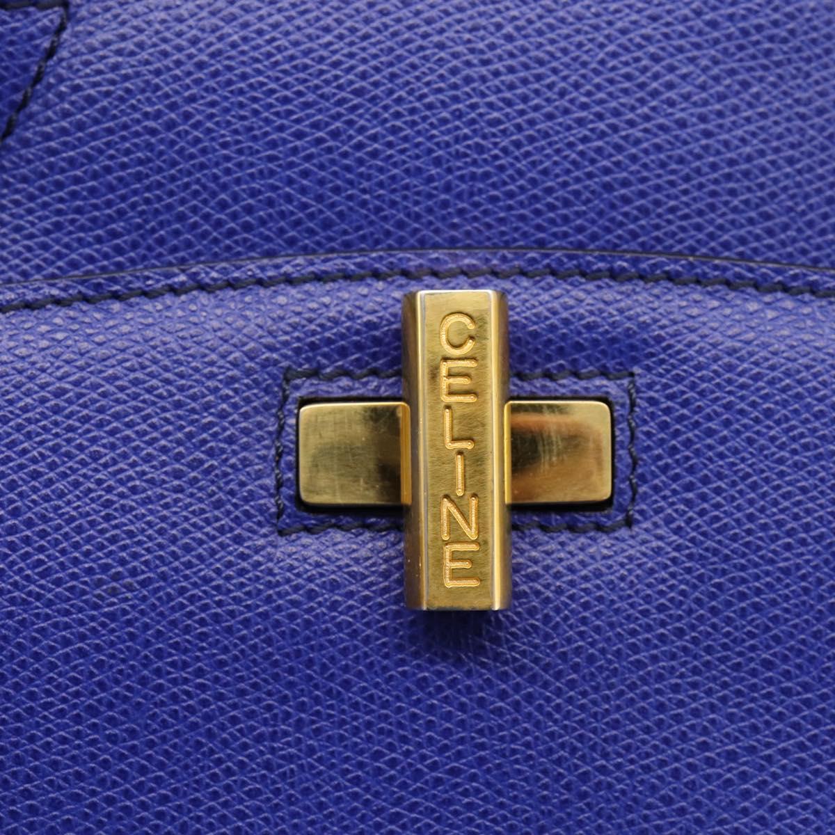 CELINE Hand Bag Leather Blue Gold Auth 204415A