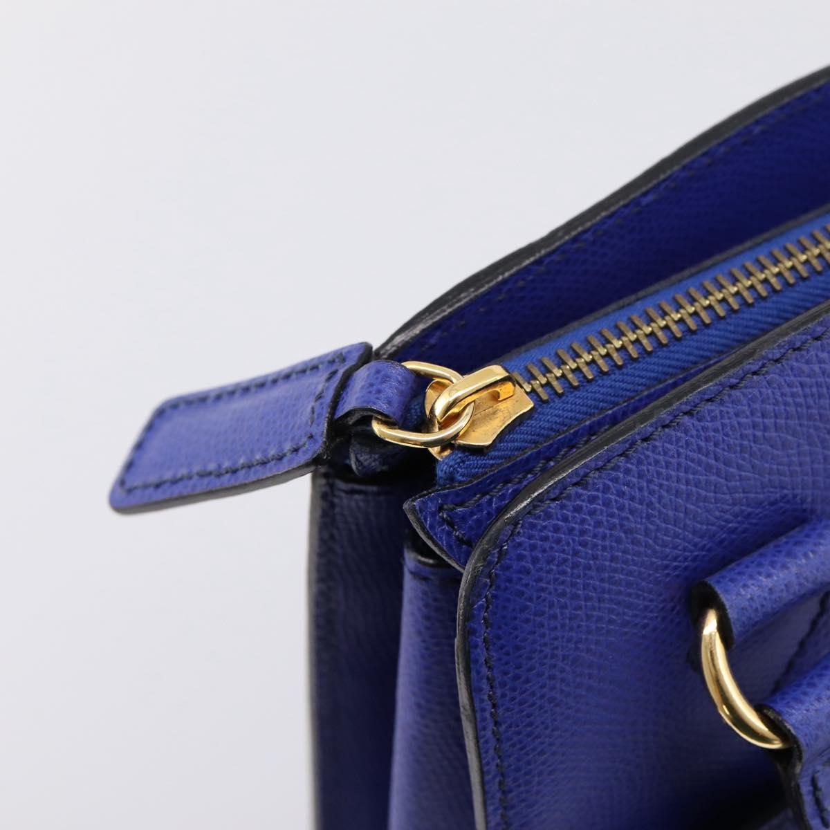 CELINE Hand Bag Leather Blue Gold Auth 204415A