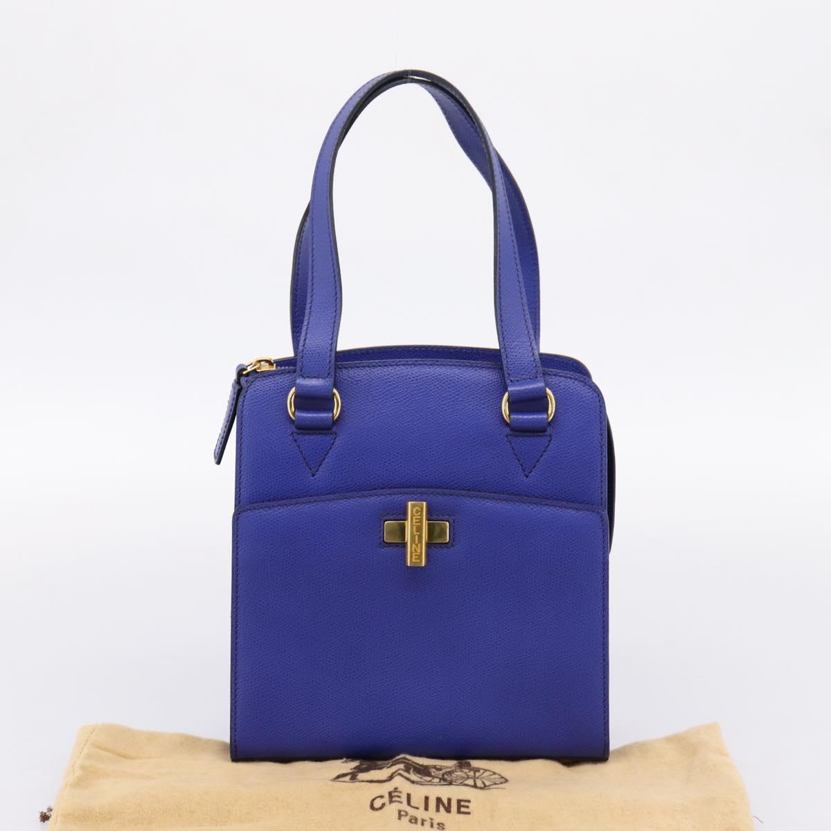 CELINE Hand Bag Leather Blue Gold Auth 204415A