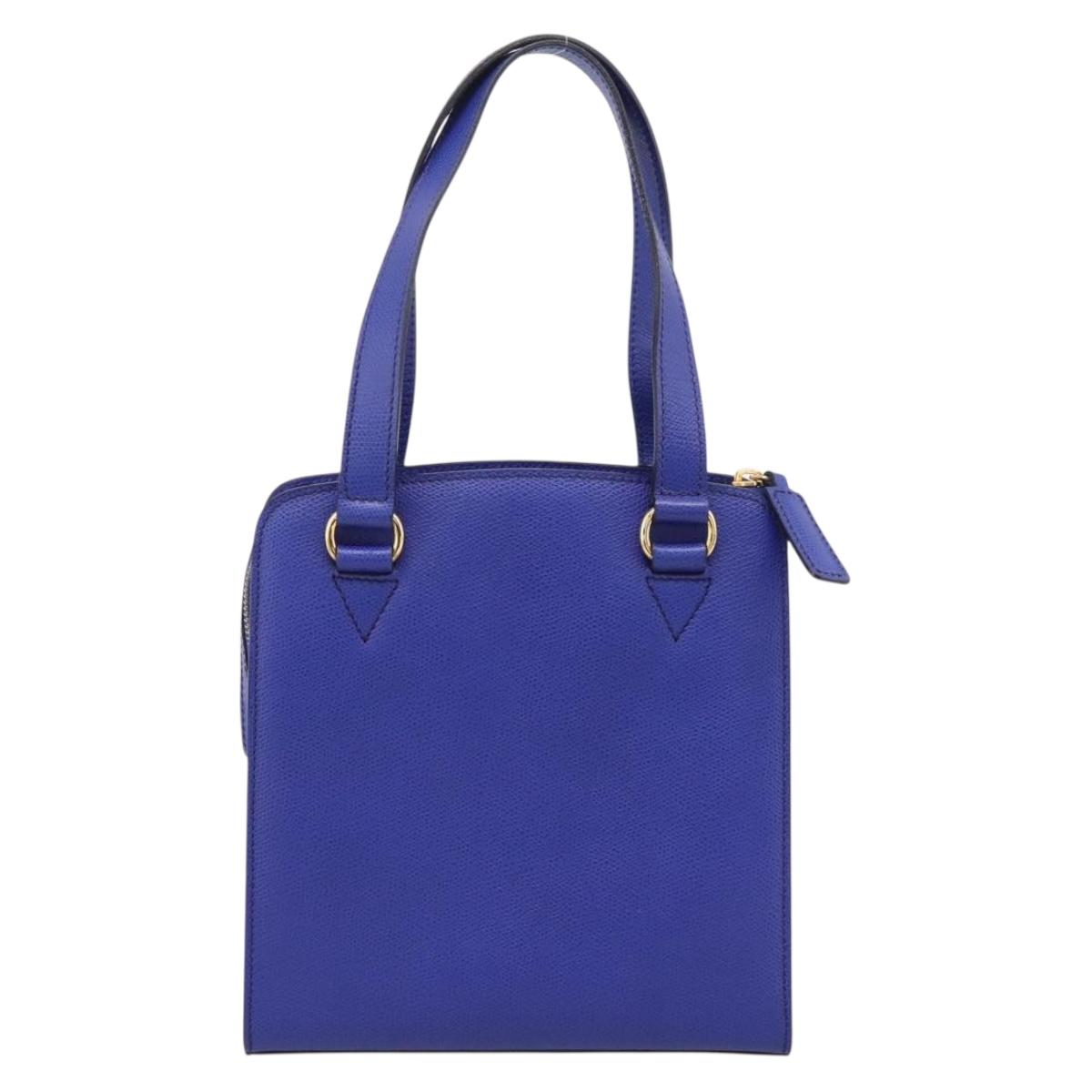CELINE Hand Bag Leather Blue Gold Auth 204415A