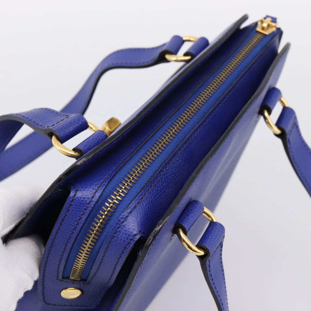 CELINE Hand Bag Leather Blue Gold Auth 204415A
