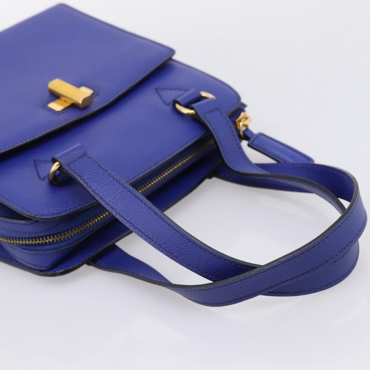 CELINE Hand Bag Leather Blue Gold Auth 204415A