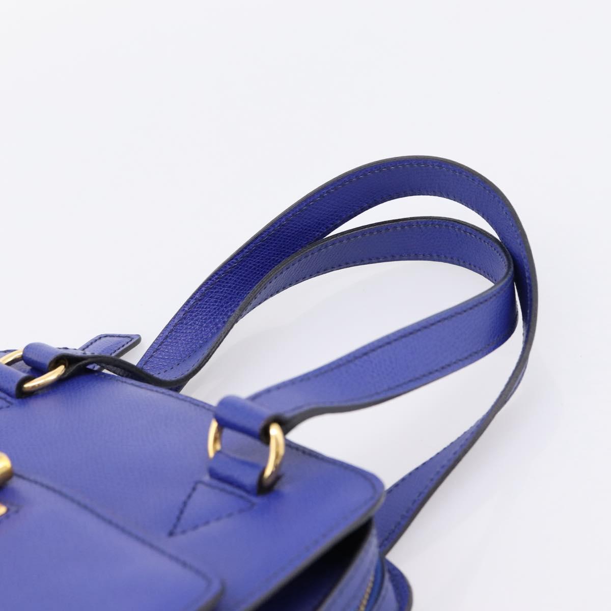 CELINE Hand Bag Leather Blue Gold Auth 204415A