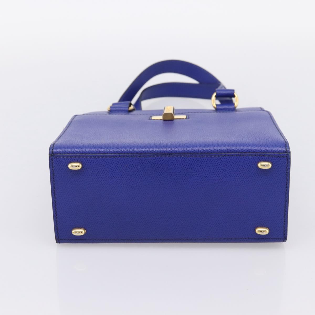 CELINE Hand Bag Leather Blue Gold Auth 204415A