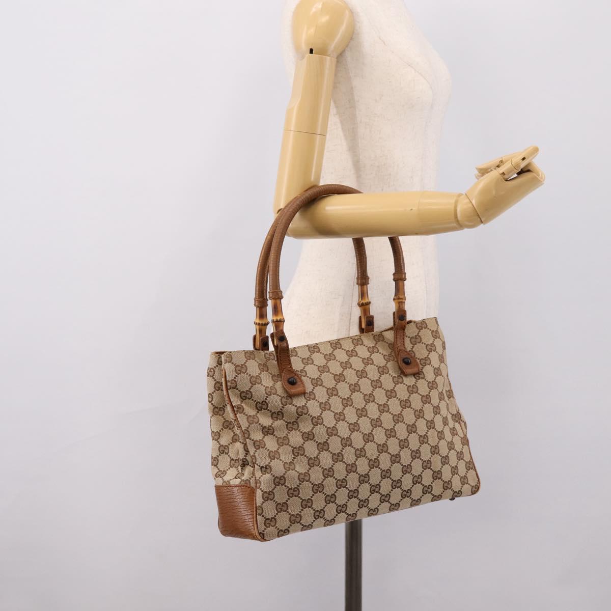 GUCCI GG Canvas Bamboo Hand Bag Beige Black 112526 Auth 204419A
