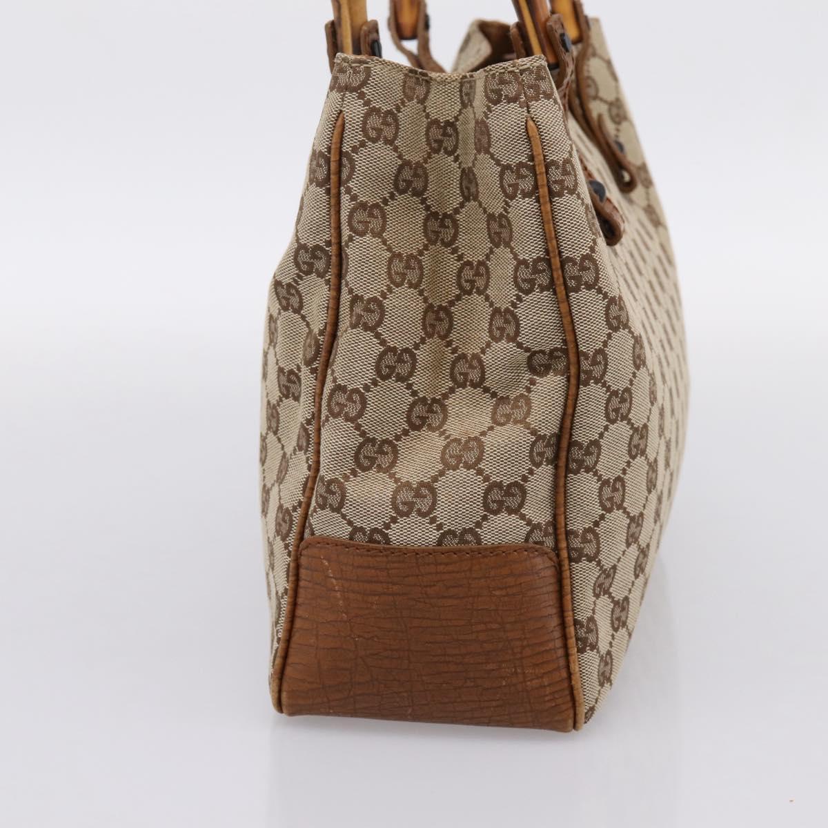 GUCCI GG Canvas Bamboo Hand Bag Beige Black 112526 Auth 204419A