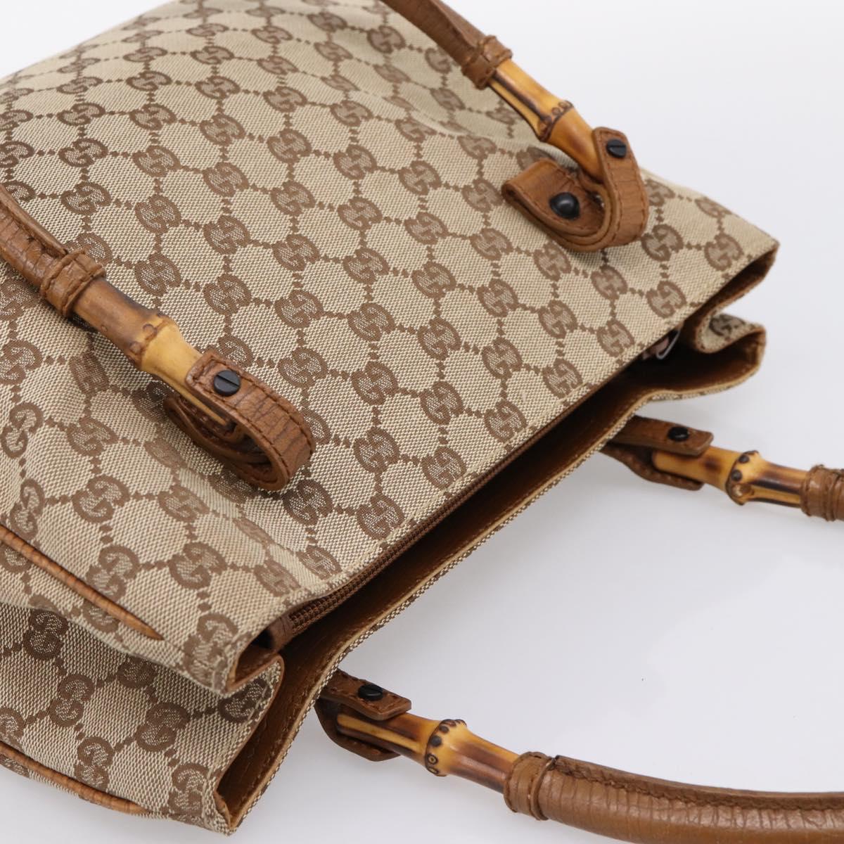 GUCCI GG Canvas Bamboo Hand Bag Beige Black 112526 Auth 204419A