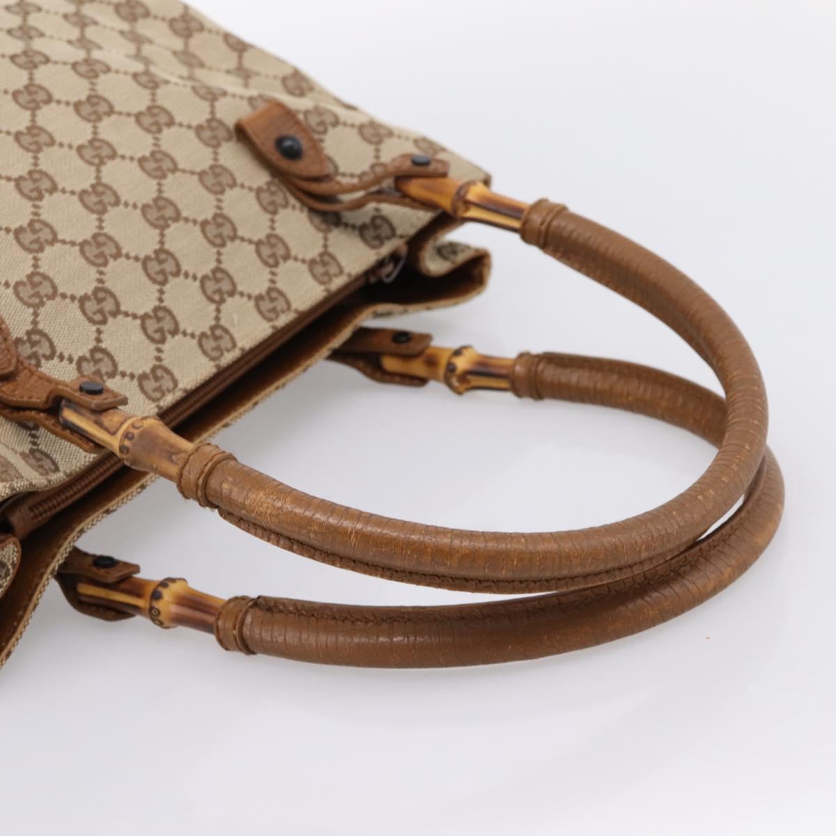 GUCCI GG Canvas Bamboo Hand Bag Beige Black 112526 Auth 204419A