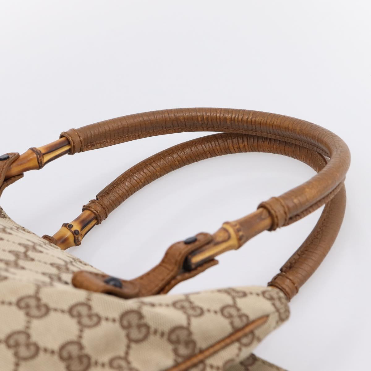 GUCCI GG Canvas Bamboo Hand Bag Beige Black 112526 Auth 204419A
