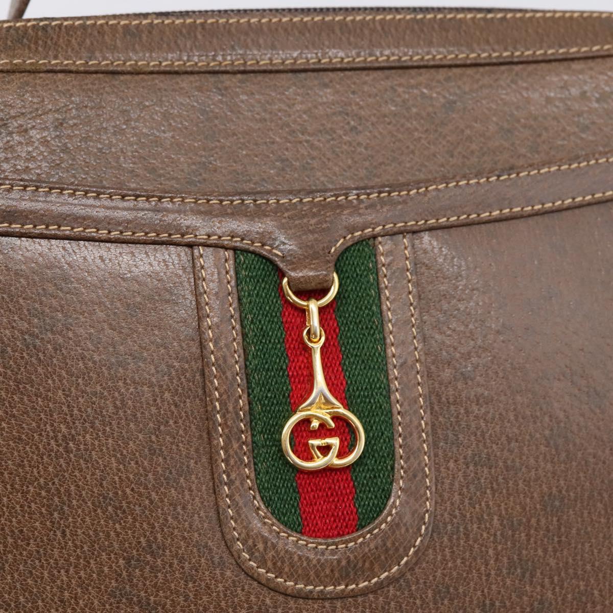 GUCCI Web Sherry Line Shoulder Bag Leather Dark Brown Gold Auth 204421