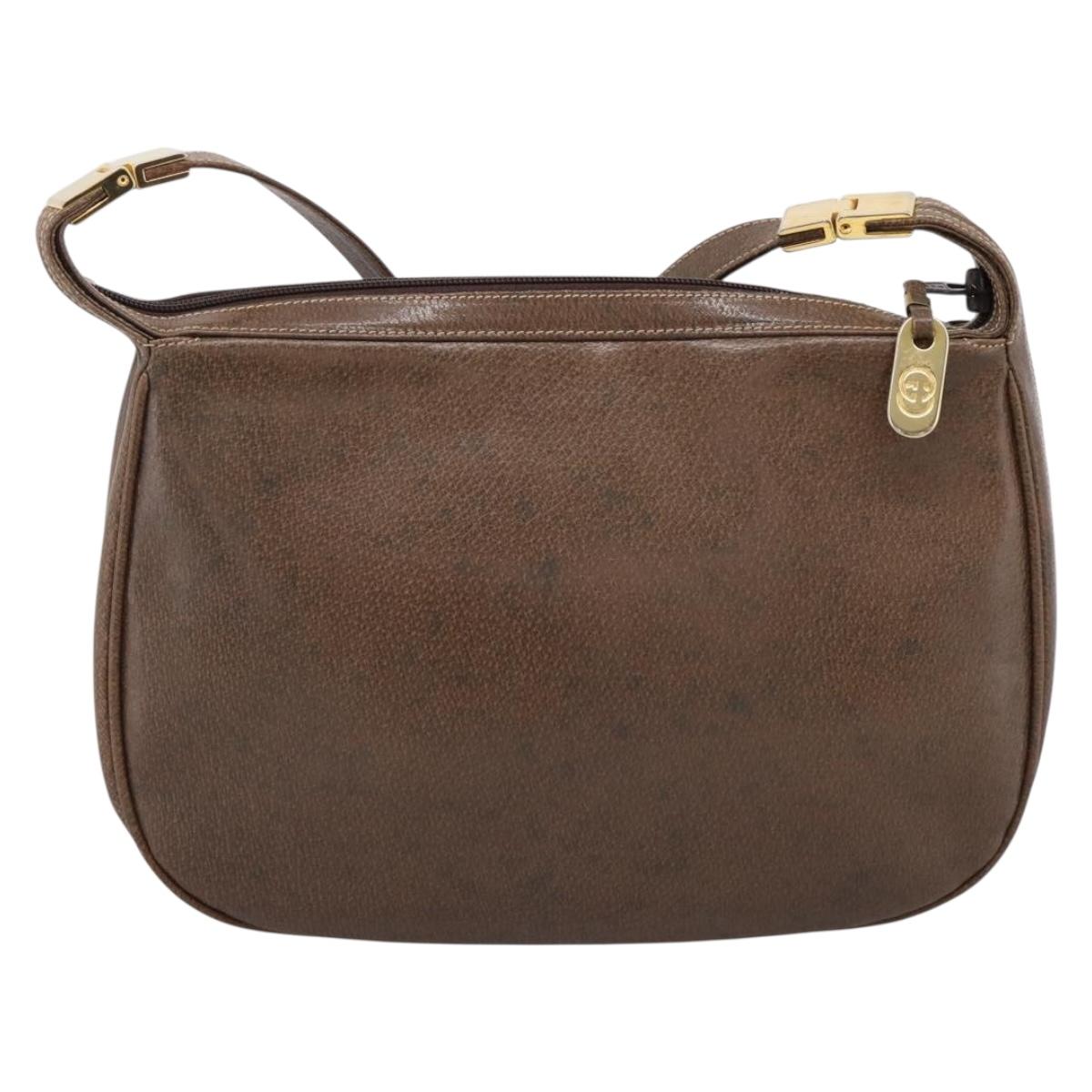 GUCCI Web Sherry Line Shoulder Bag Leather Dark Brown Gold Auth 204421