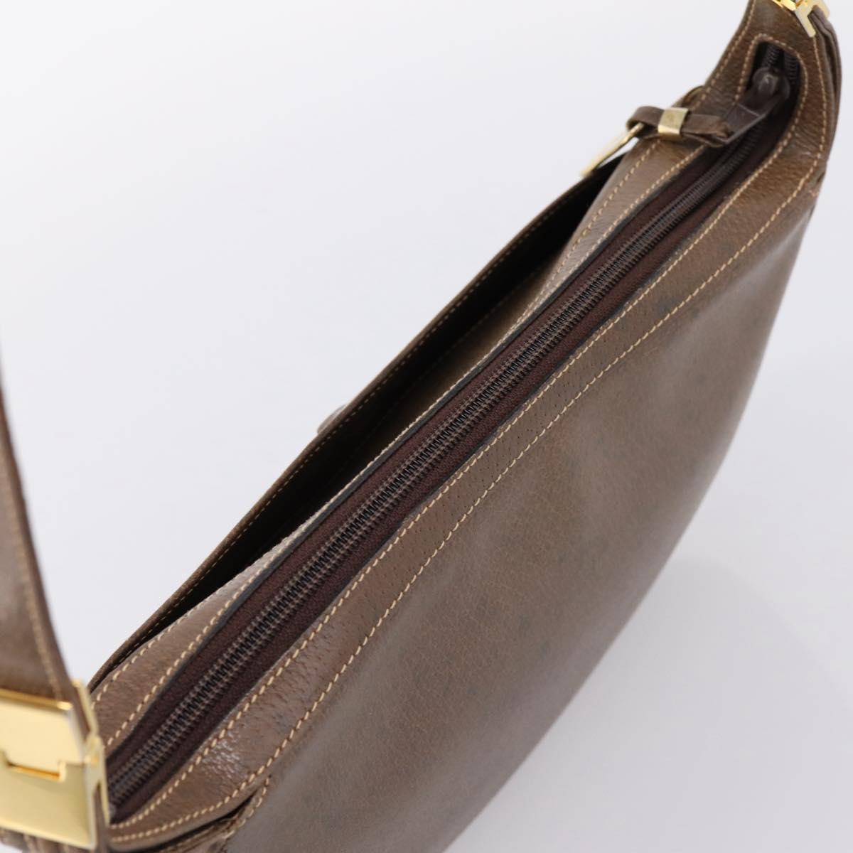 GUCCI Web Sherry Line Shoulder Bag Leather Dark Brown Gold Auth 204421