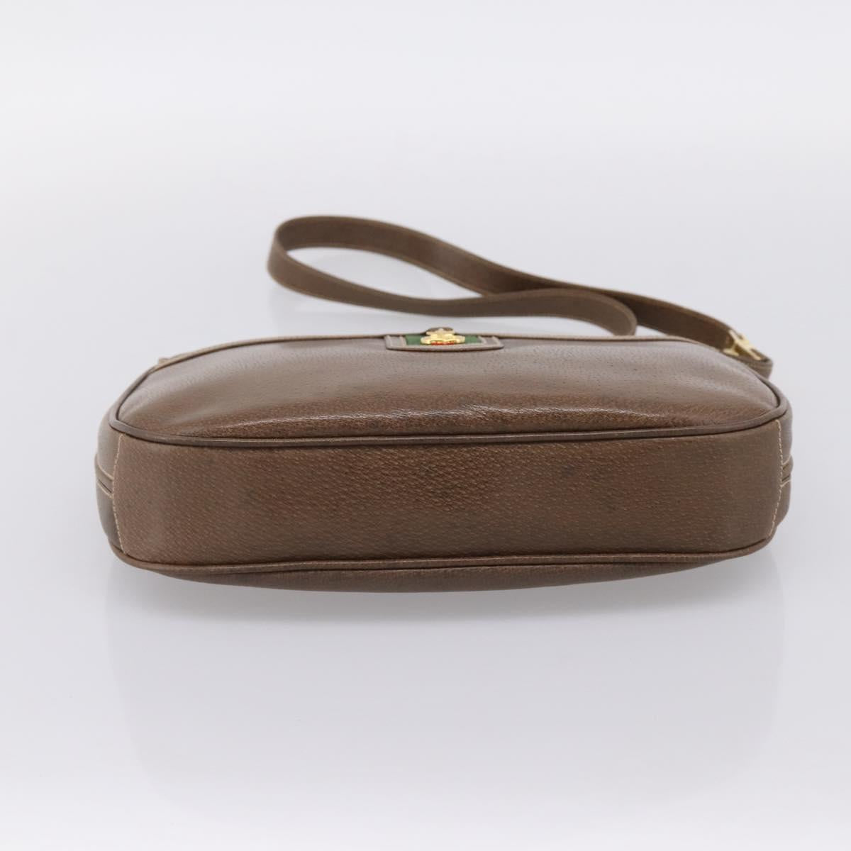 GUCCI Web Sherry Line Shoulder Bag Leather Dark Brown Gold Auth 204421