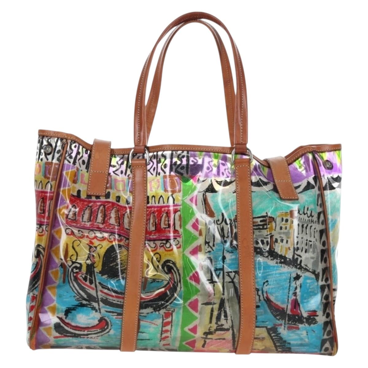 PRADA Tote Bag Vinyl Multicolor Silver Auth 204422A