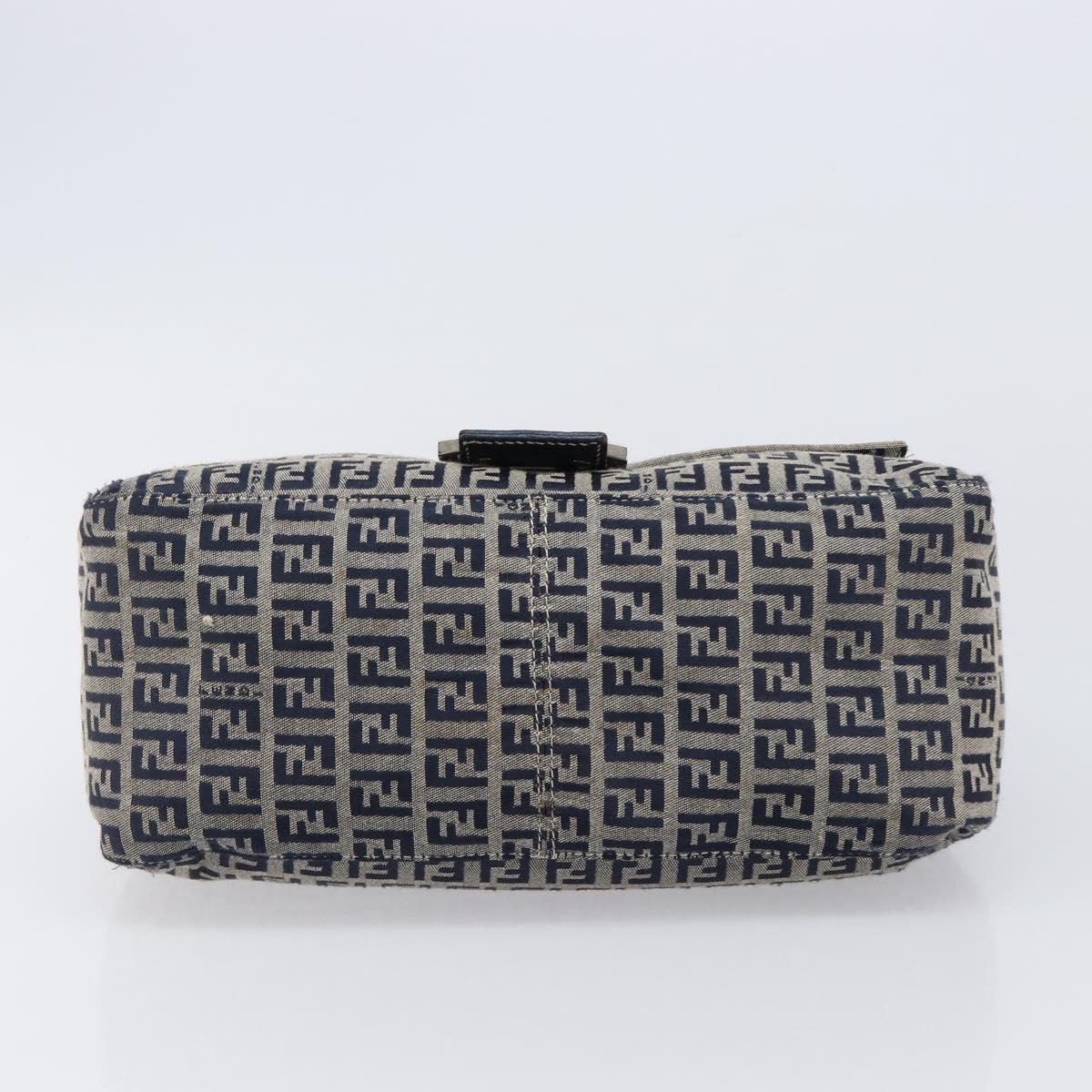 FENDI Zucchino Canvas Mamma Baguette Shoulder Bag Navy Silver Auth 204423