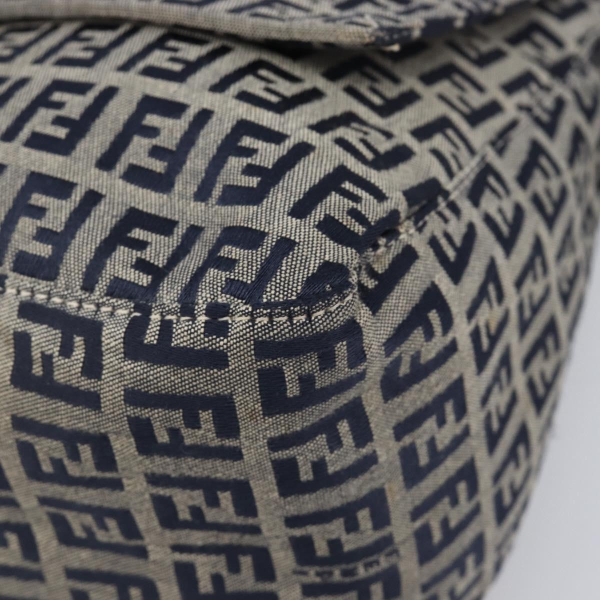 FENDI Zucchino Canvas Mamma Baguette Shoulder Bag Navy Silver Auth 204423