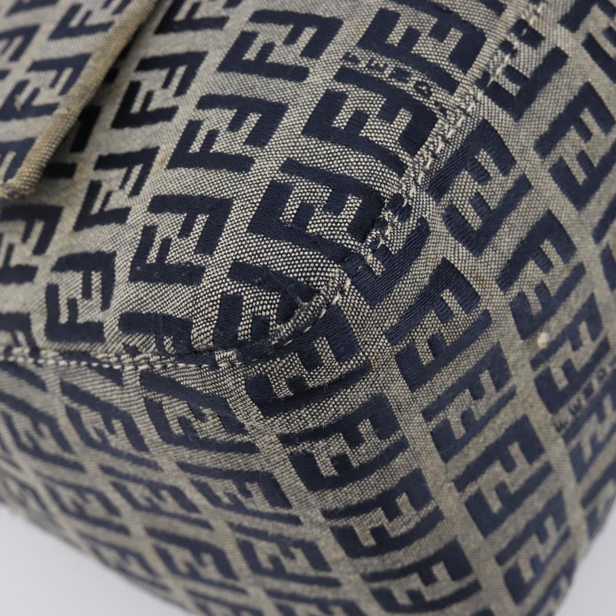 FENDI Zucchino Canvas Mamma Baguette Shoulder Bag Navy Silver Auth 204423
