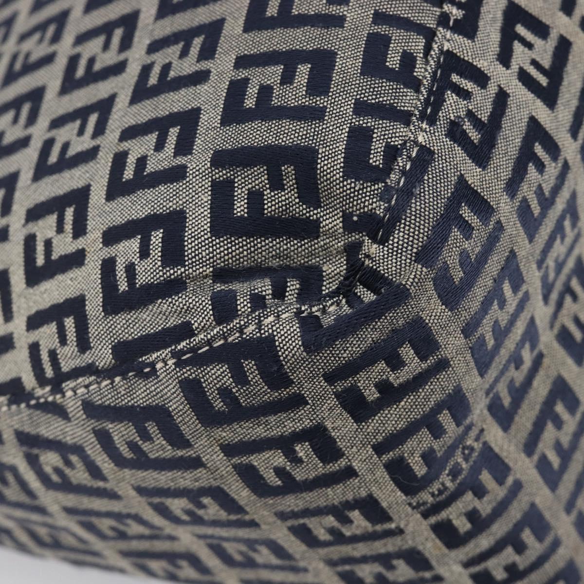 FENDI Zucchino Canvas Mamma Baguette Shoulder Bag Navy Silver Auth 204423