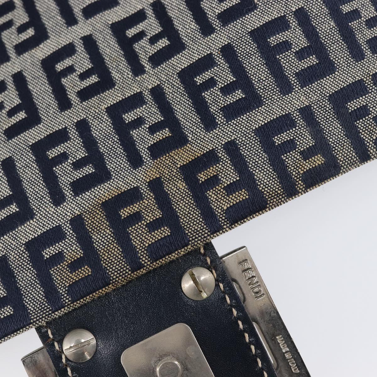 FENDI Zucchino Canvas Mamma Baguette Shoulder Bag Navy Silver Auth 204423