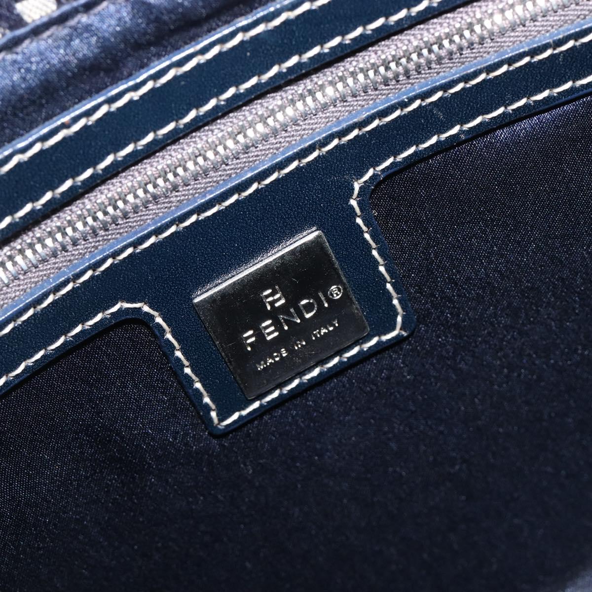 FENDI Zucchino Canvas Mamma Baguette Shoulder Bag Navy Silver Auth 204423